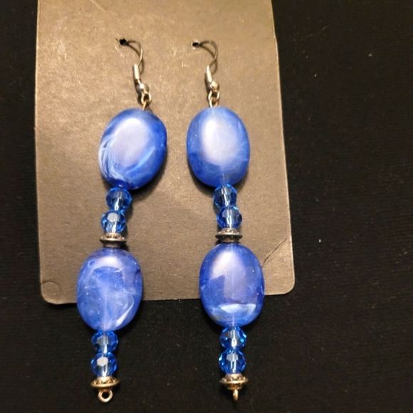 Jenn Jewelry - Blue and Gold Beaded Earrings